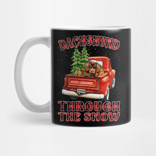 Christmas Dachshund Through The Snow Dog Santa Truck Tree Mug